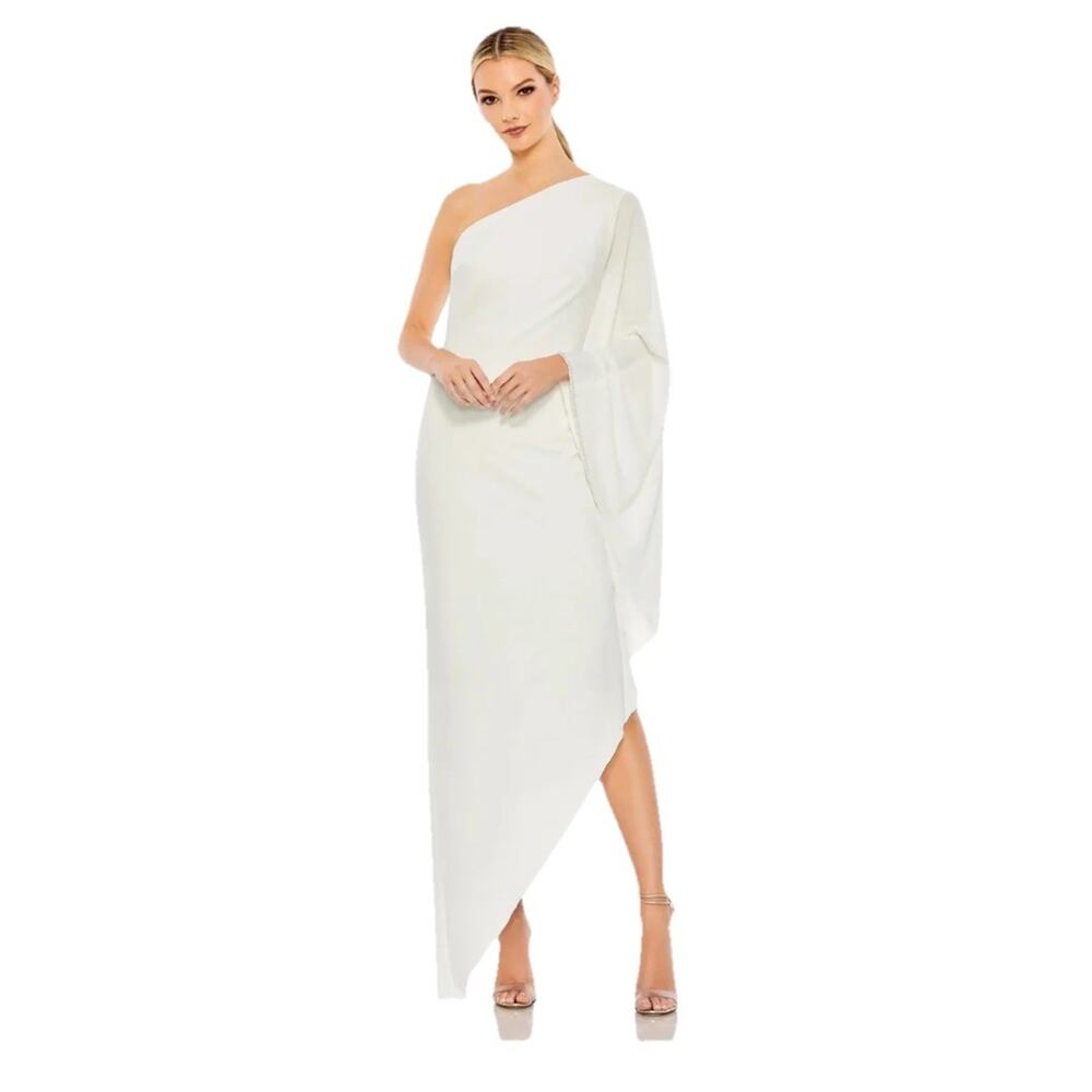 Mac Duggal 11247 White One Shoulder Cocktail NWT Size 2 MSRP$398